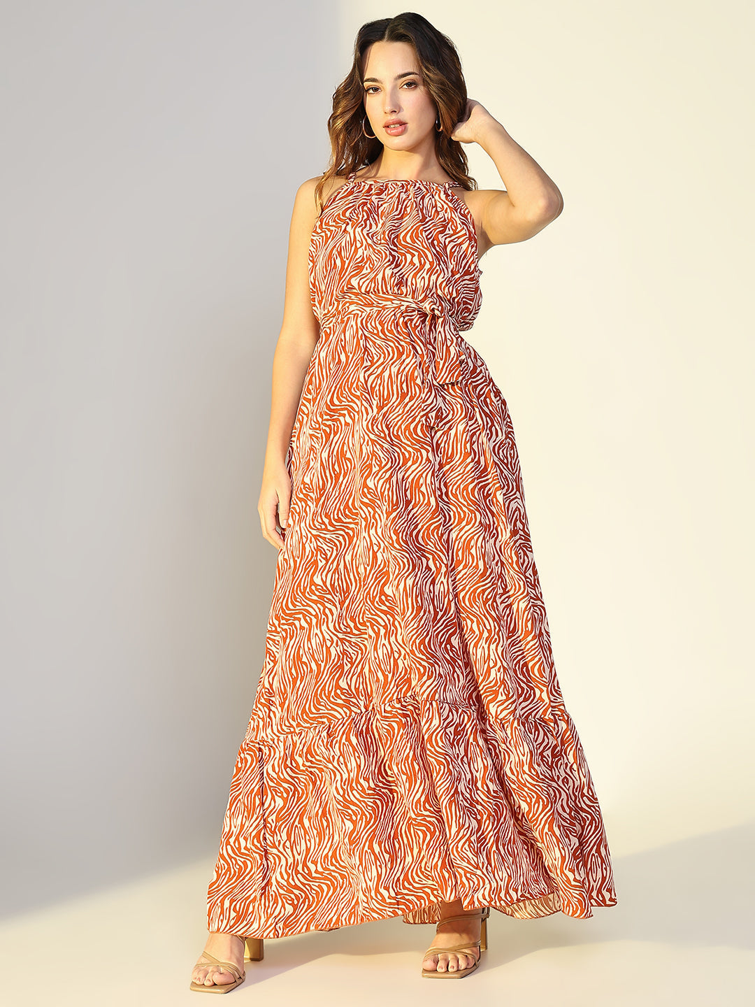 Women's Animal Print Rust Maxi Dress