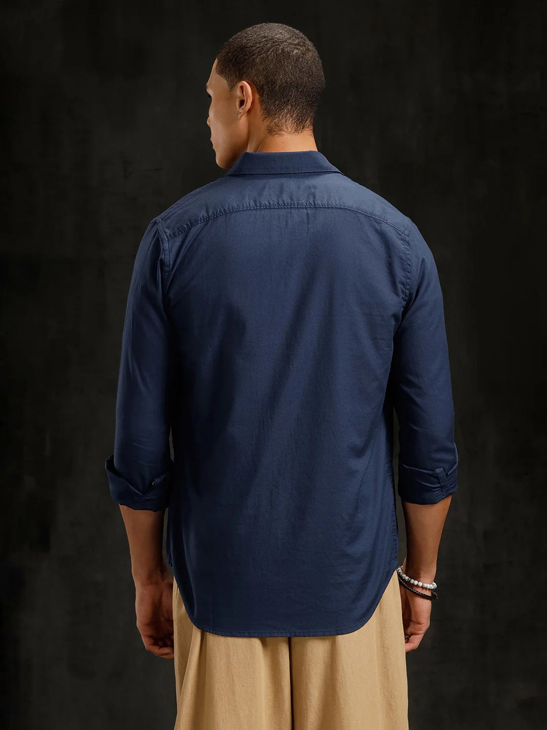 Cotton Dobby Full Sleeve Shirt  | Navy Blue