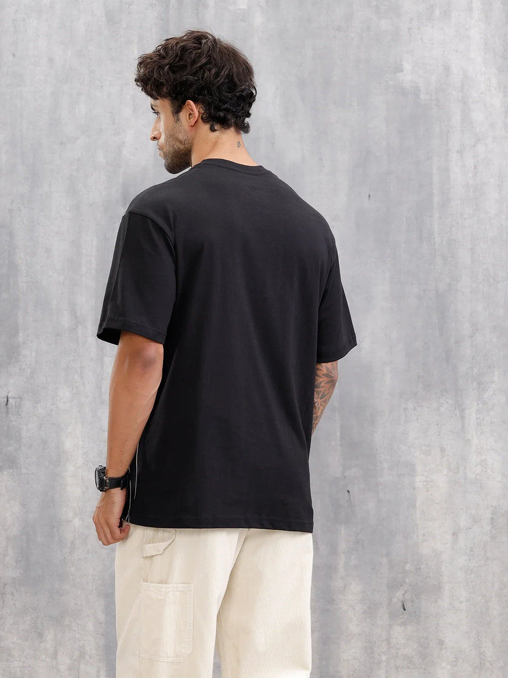 Striped Oversized Fit T-shirt With Flock Print | Black