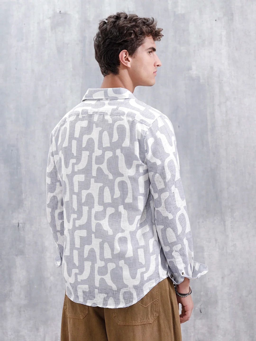 Abstract Aop Printed Regular Fit Shirt | Grey