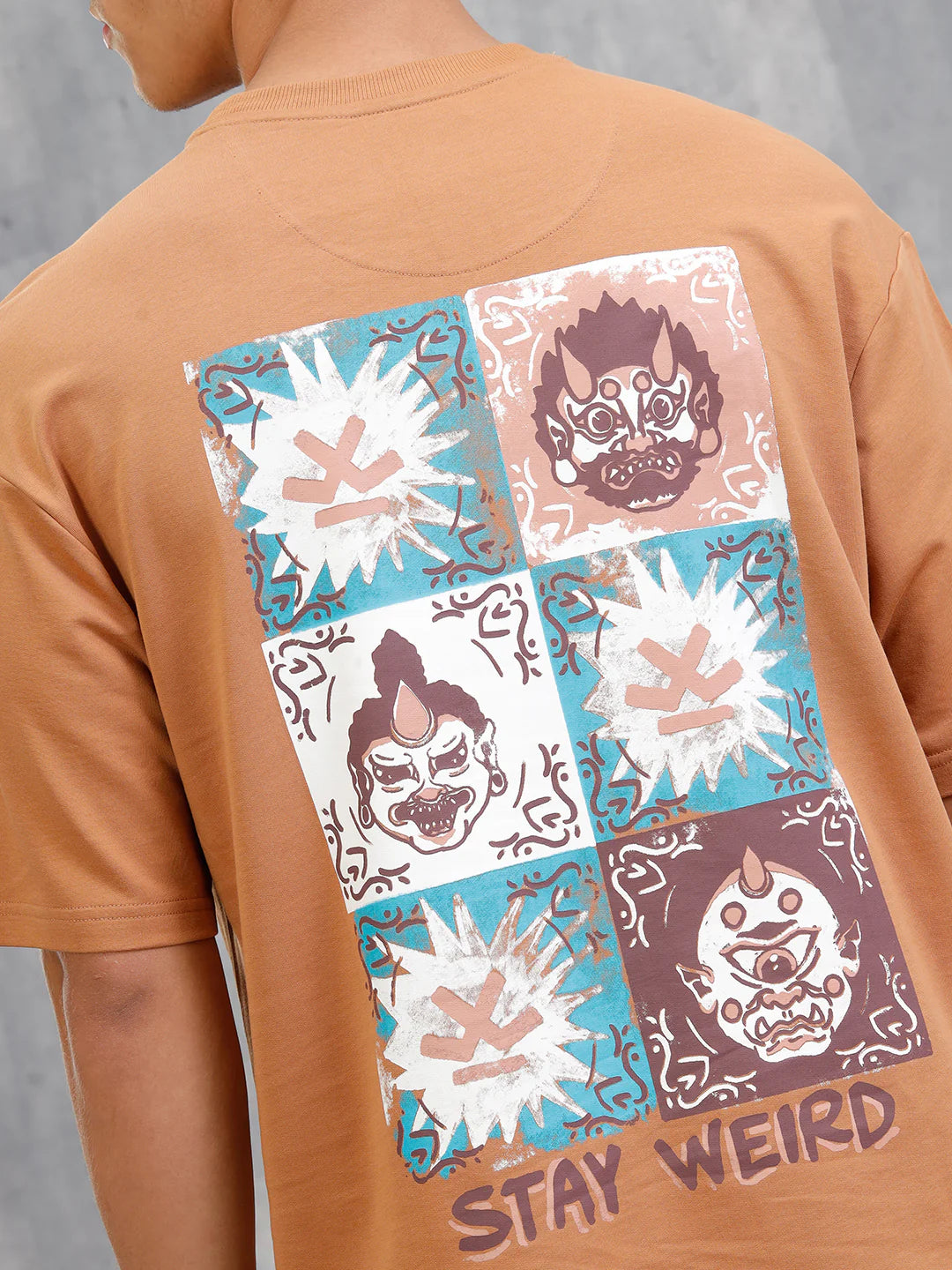 Mythical Face Inspired Back Print T-Shirt | Brown
