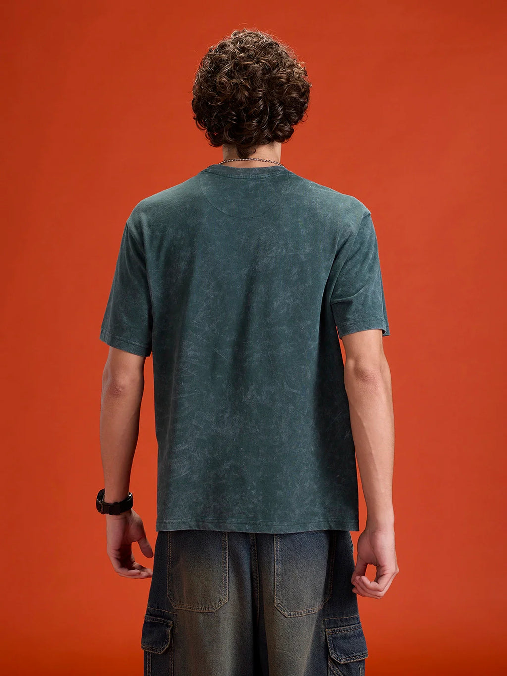 Washed Cut& Sew Graphic Printed Oversized Fit T-Shirt | Dark Green