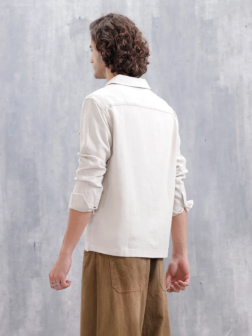 Cotton Slub Overshirt In Regular Fit | Beige