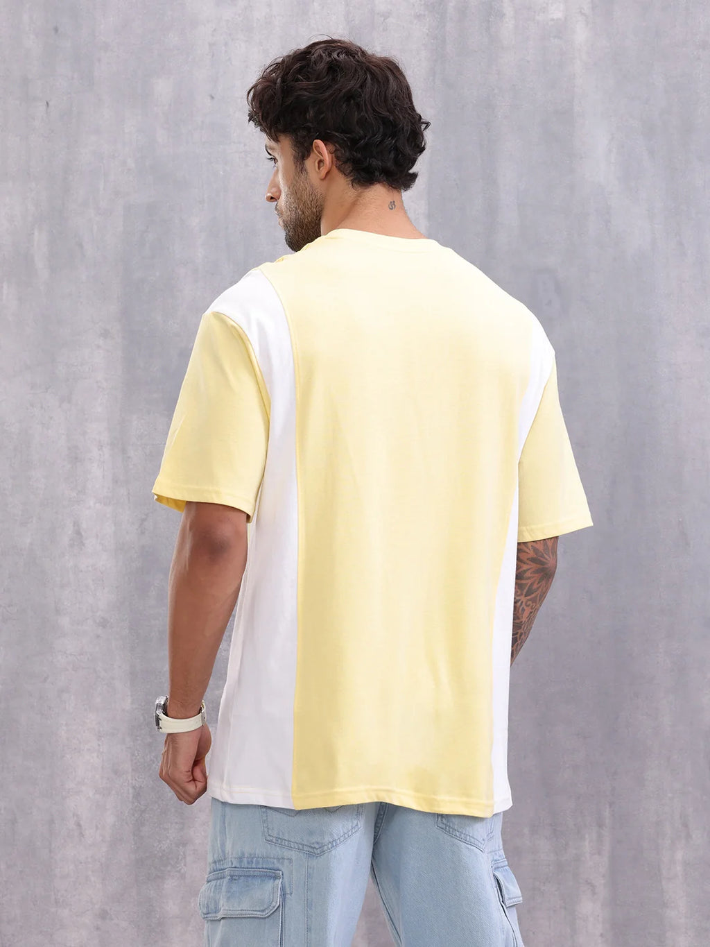Retro Colourblock Oversized Fit T-shirt With Print | Yellow
