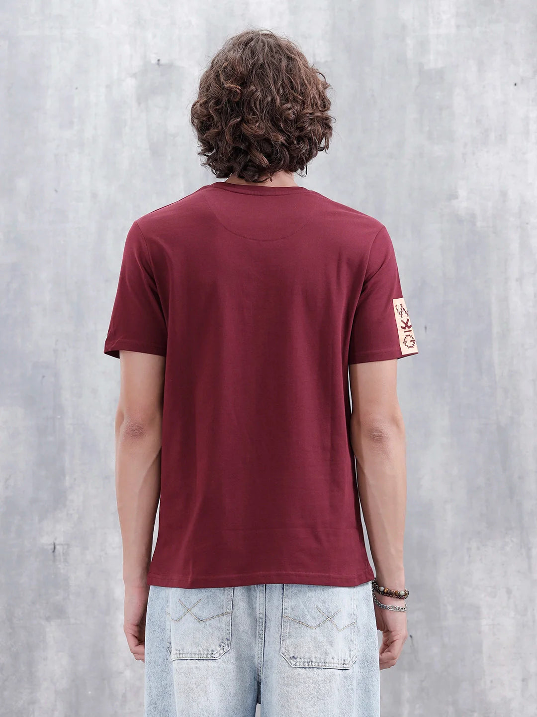 Contrast Stitch Slim Fit Cotton T-Shirt | Maroon