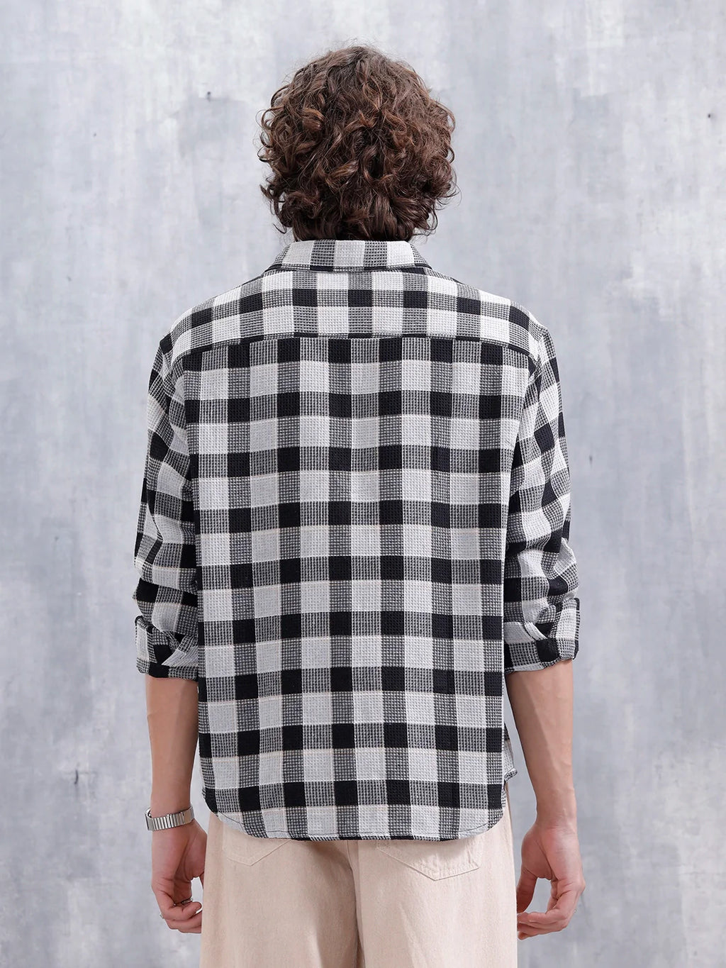 Checkered Pattern Double Pocket Comfort Fit Shirt | Black