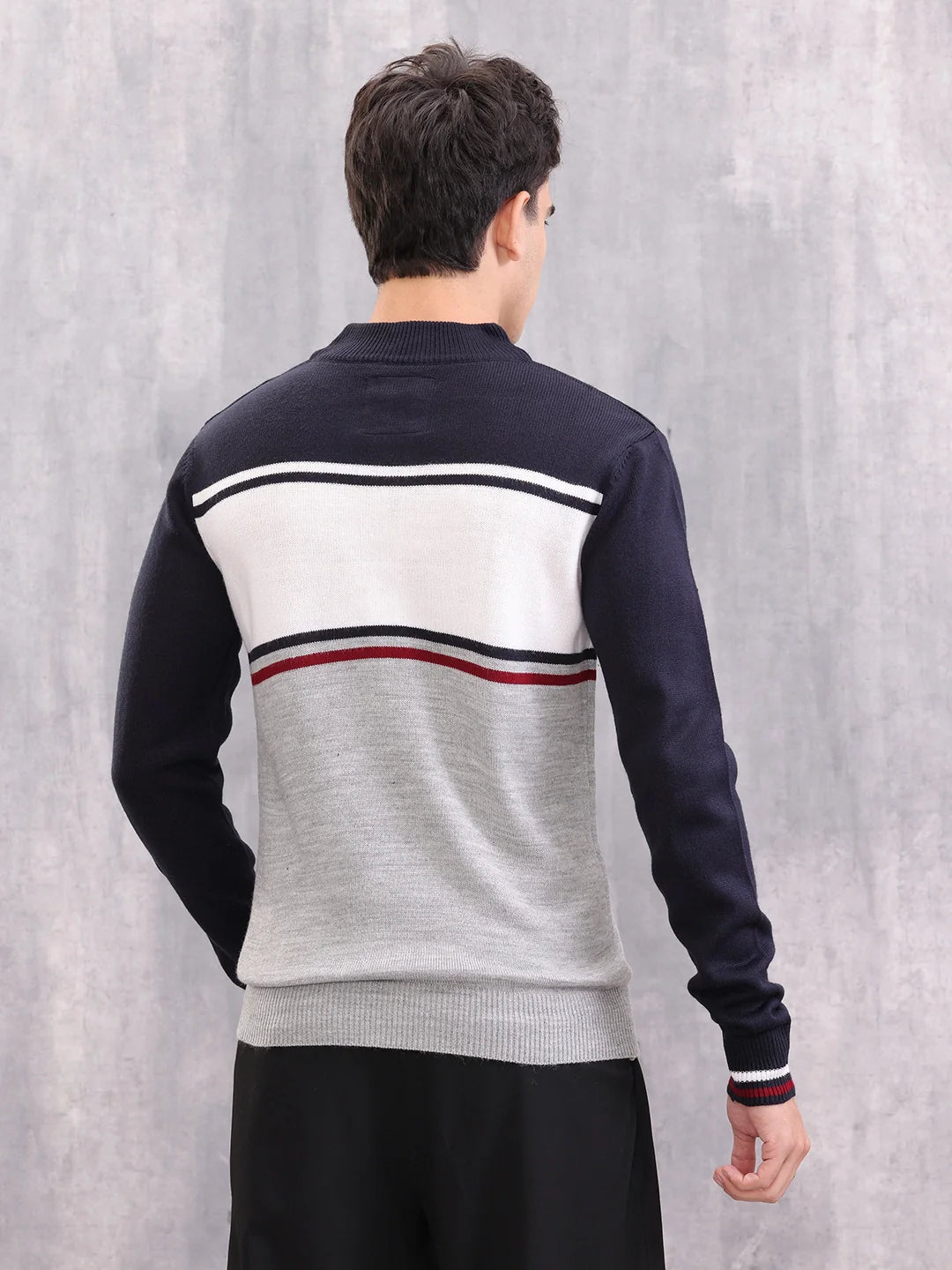 Colourblock Half Zipper Pullover Sweater | Navy Blue