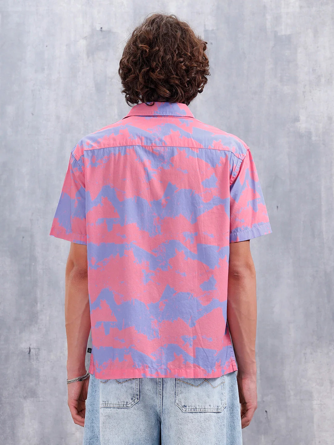 Abstract Aop Printed Comfort Fit Spread Collar Shirt | Pink