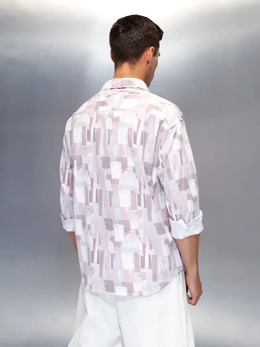 Abstract Aop Printed Oversized Fit Men's Casual Shirt | Pink