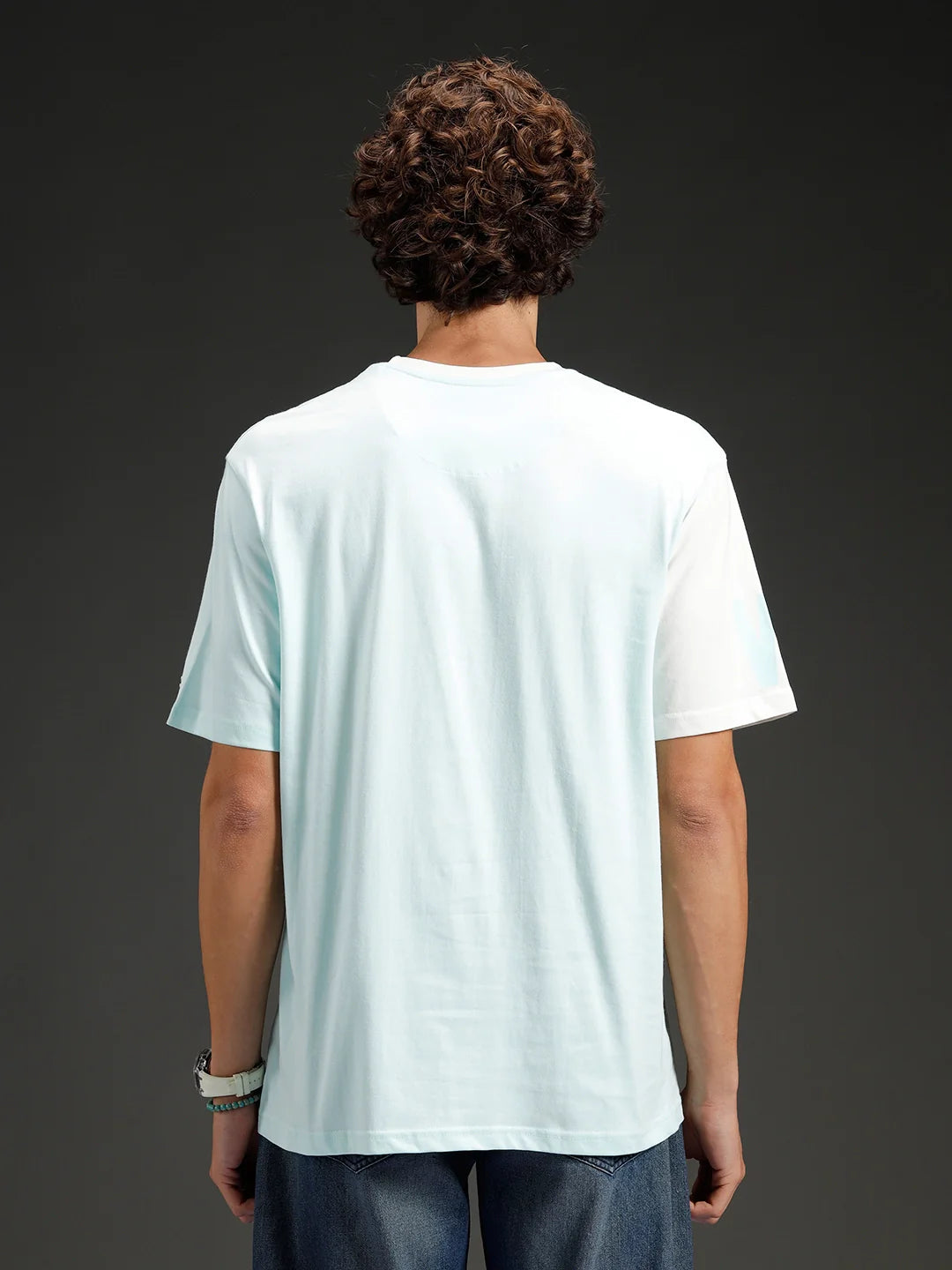Wrogn Regular Fit Colorblocked T-shirt | Light Blue