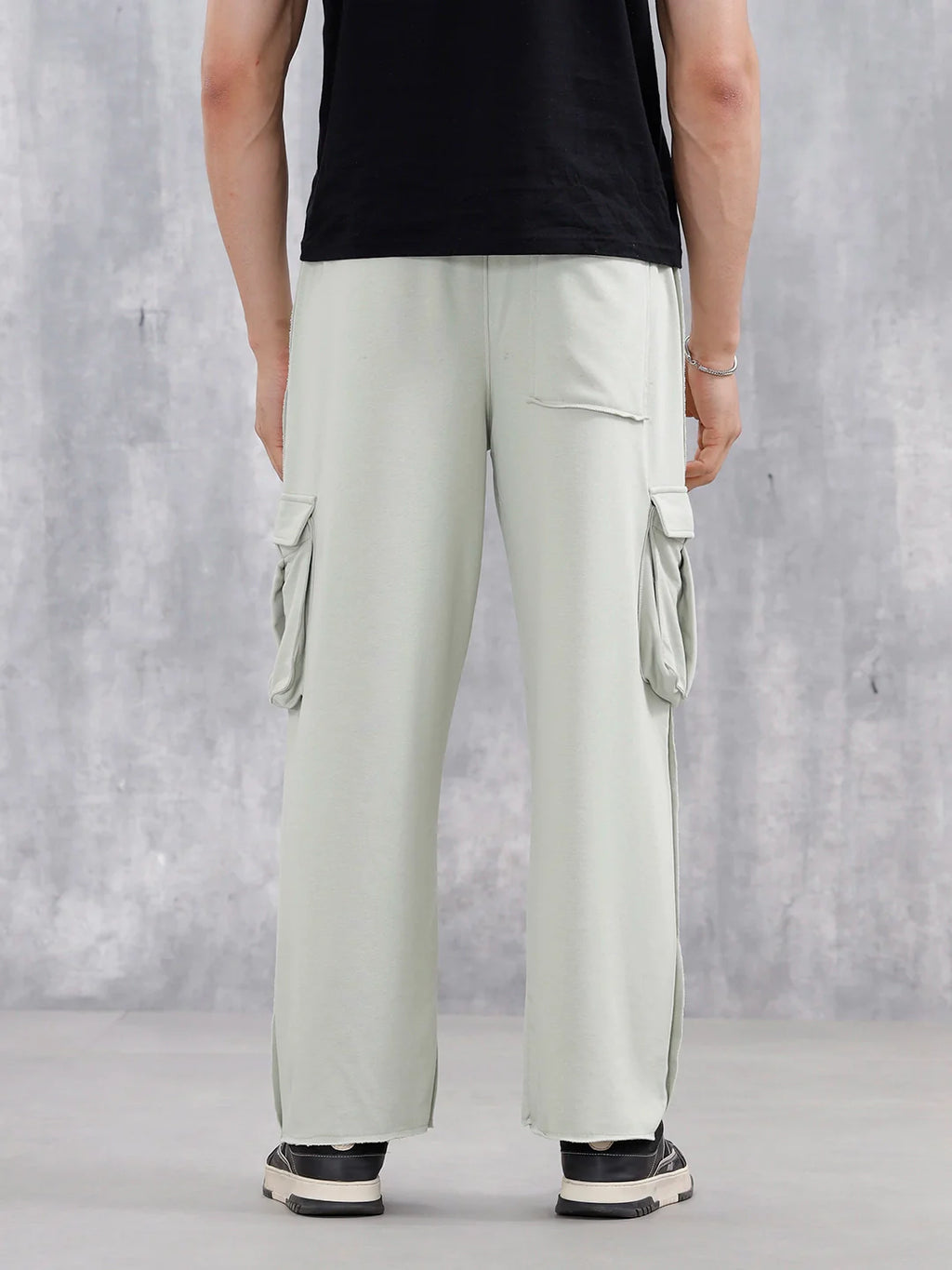 Casual Raw Edged Cargo Pants For Men | Light Green