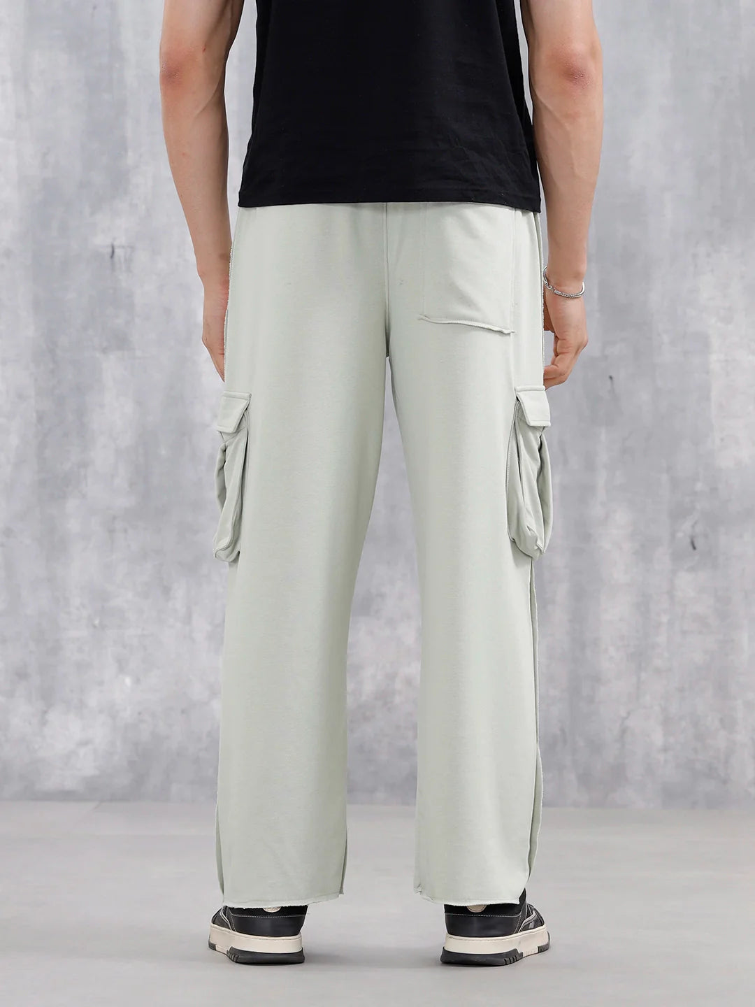Casual Raw Edged Cargo Pants For Men | Light Green
