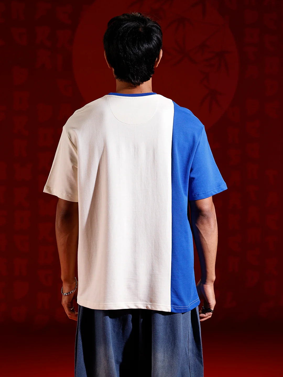 Japanese chest print color-block T-shirt | Off white
