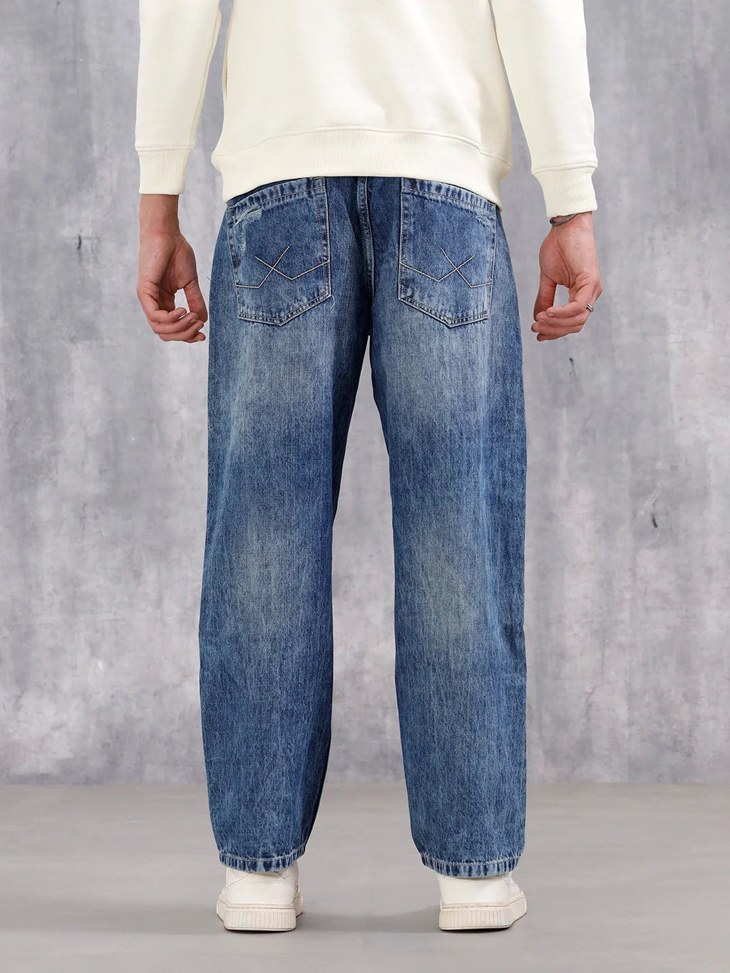 Distressed Loose Fit Jeans | Med Stone