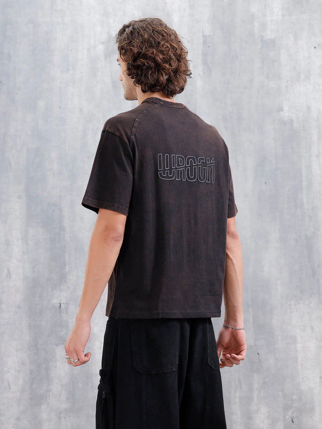 Washed Oversized Crew Neck T-shirt With Embroidery | Black
