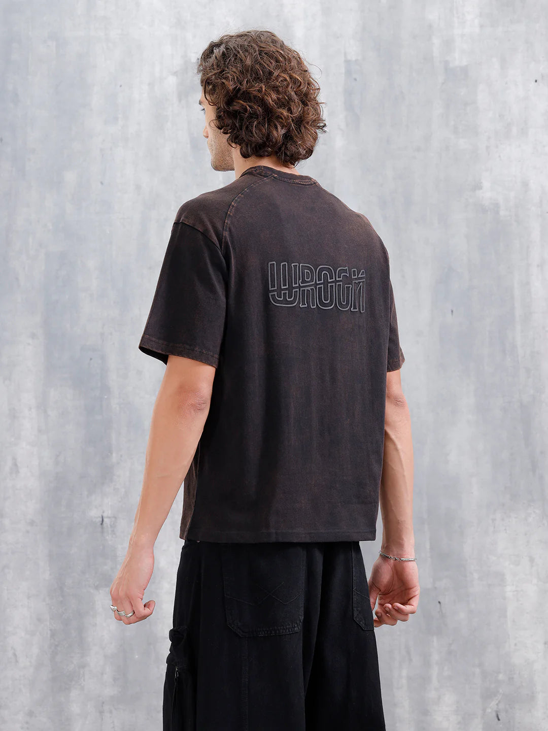 Washed Oversized Crew Neck T-shirt With Embroidery | Black