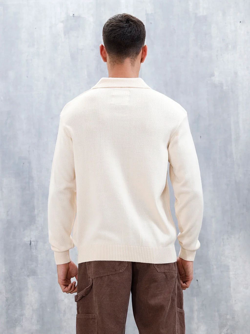 Classic Knit Men’s Sweater With Polo Collar | White