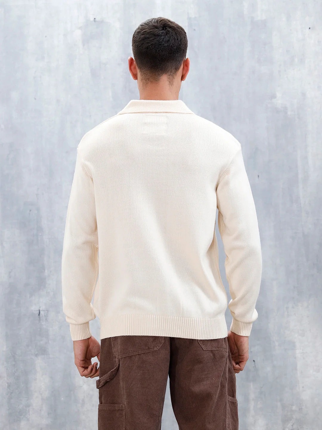 Classic Knit Men’s Sweater With Polo Collar | White