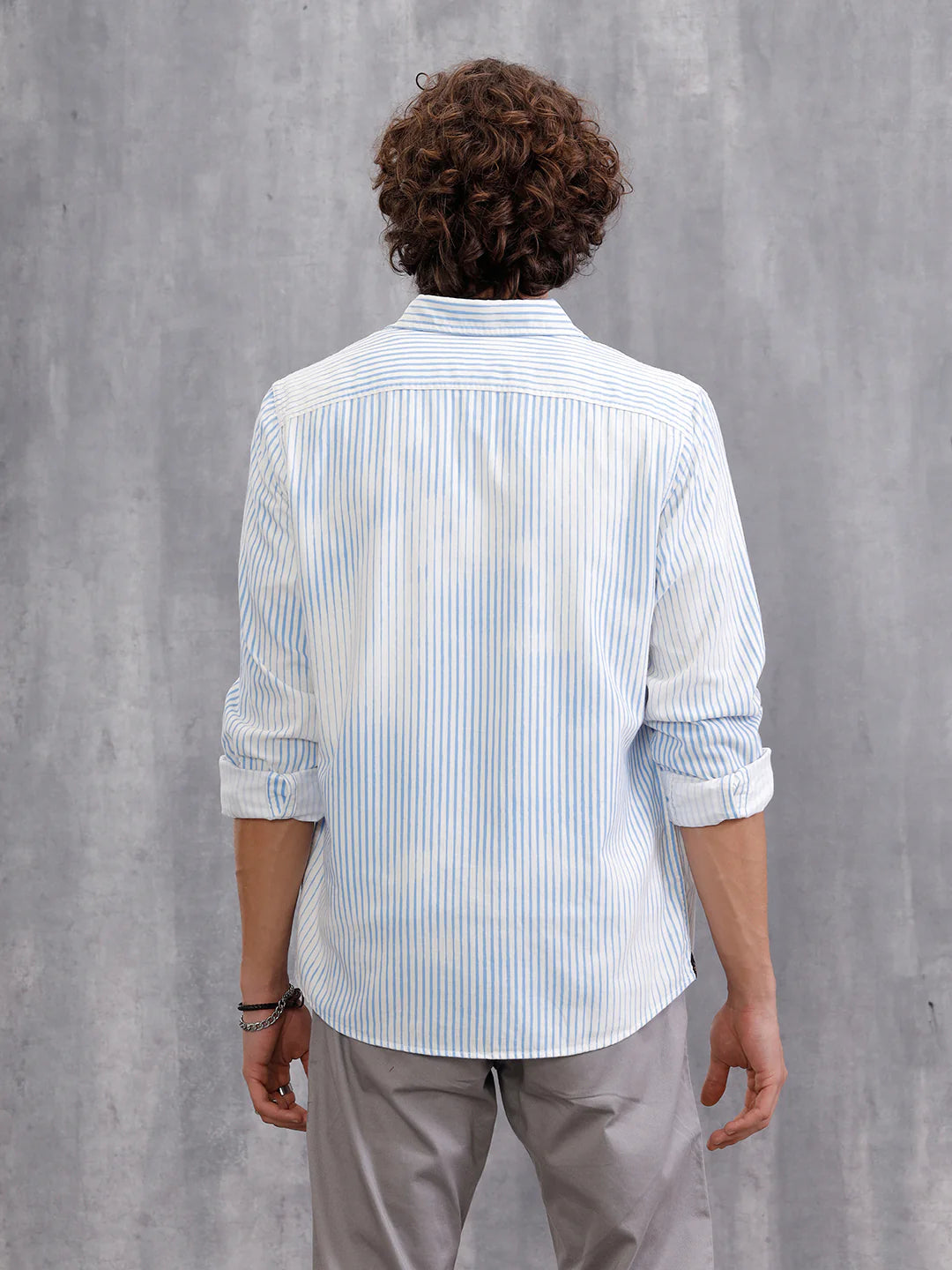 Corduroy Lenticular Stripe Print Shirt | White