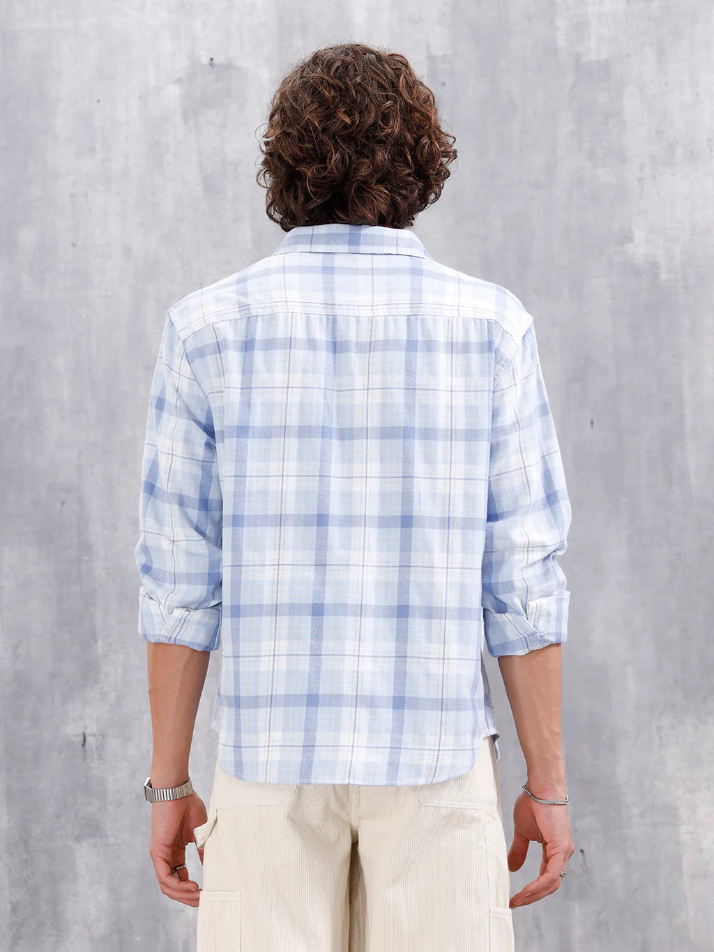 Comfort Fit Checkered Pattern Shirt With Double Pockets | Blue