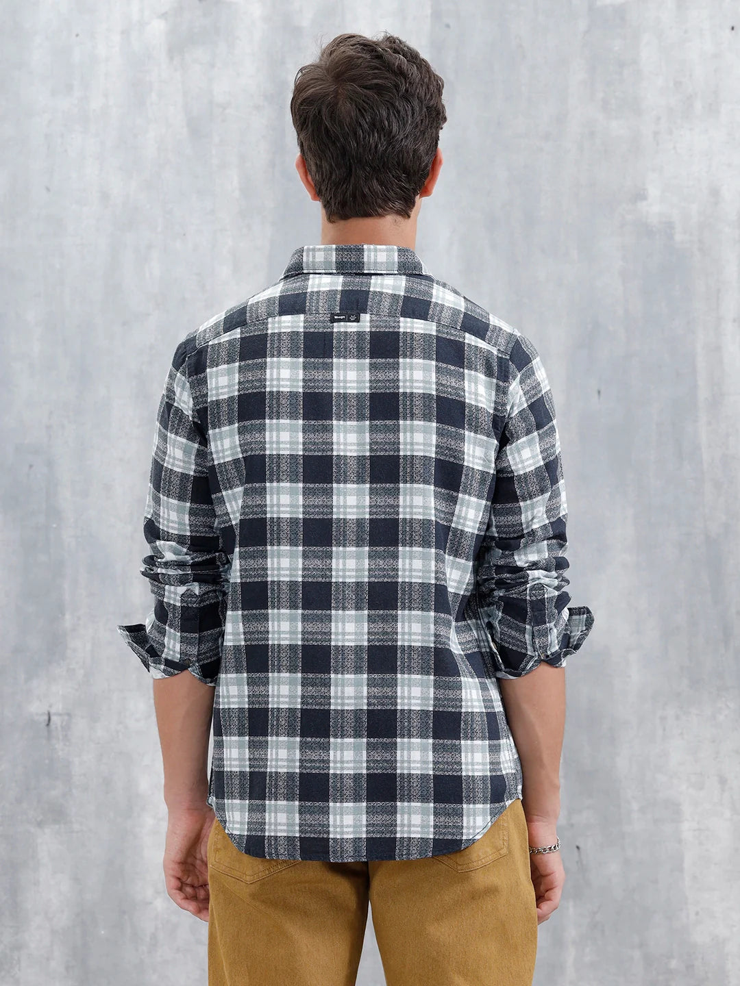 Checkered Pattern Slim Fit Casual Shirt | Blue