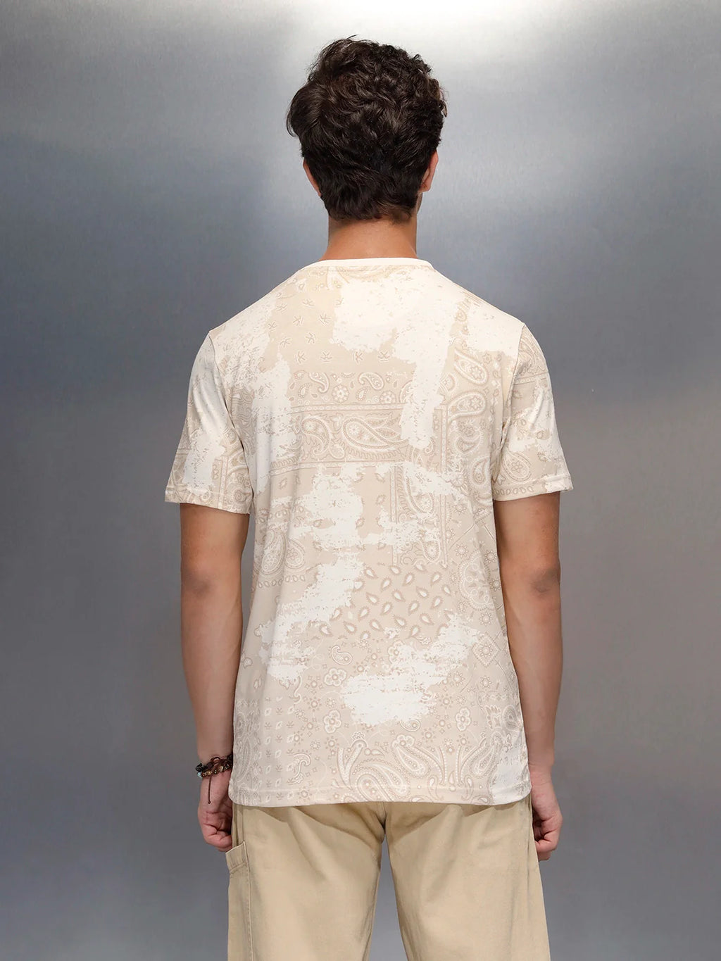 Men's slim fit Casual Tshirt with Paisley AOP  | Beige