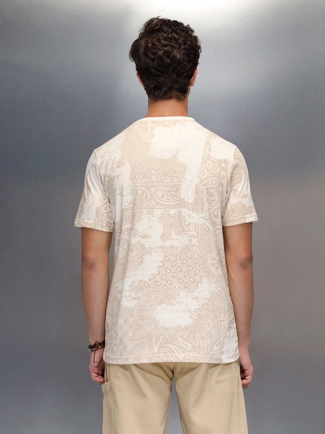 Men's slim fit Casual Tshirt with Paisley AOP  | Beige