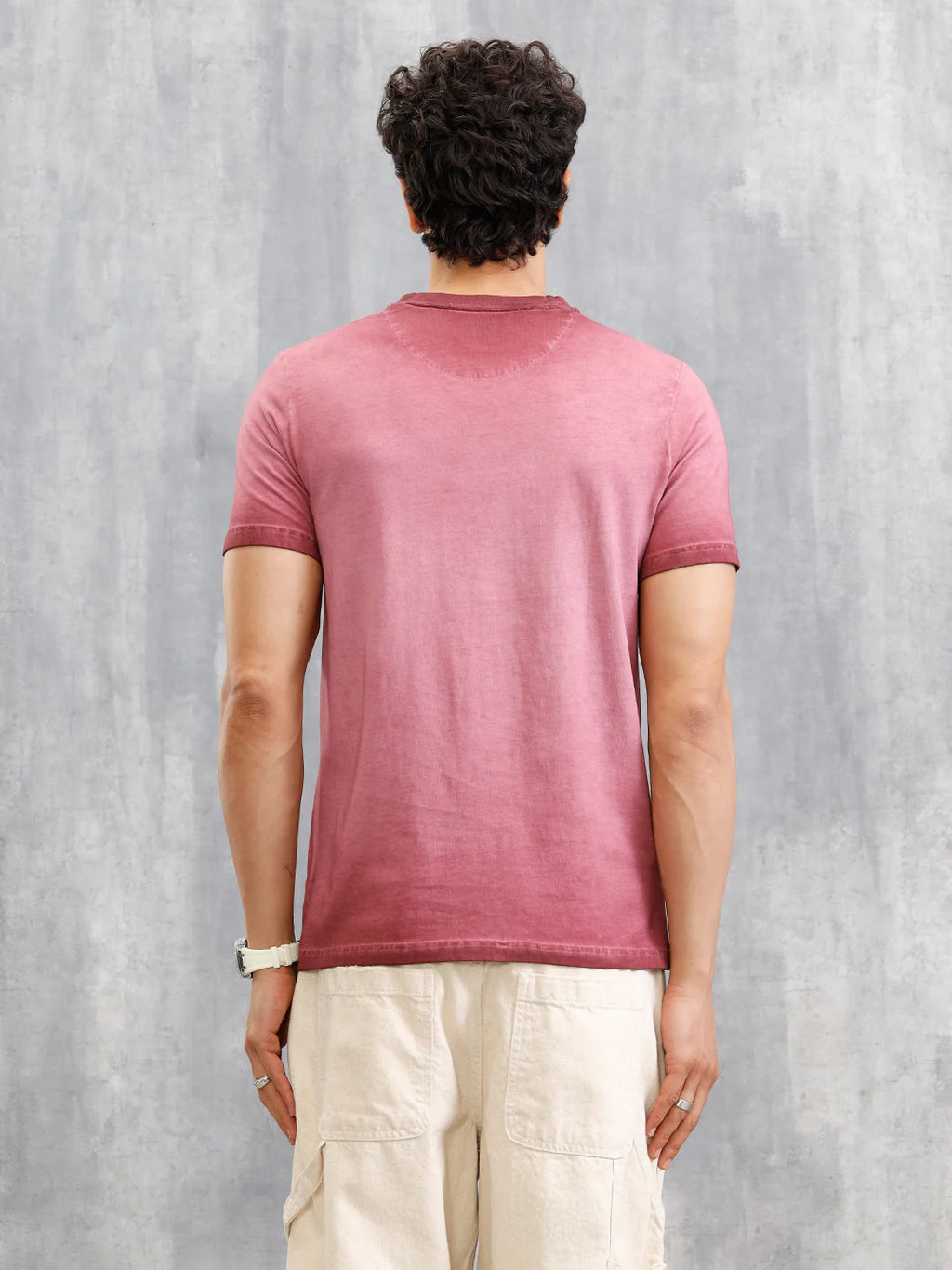 Grunge Pigment Washed T-Shirt With Logo Appliqué On Chest | Maroon