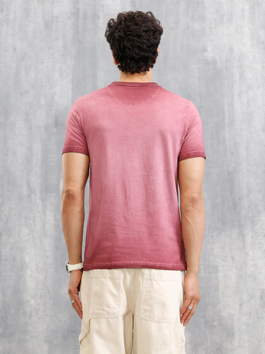 Grunge Pigment Washed T-Shirt With Logo Appliqué On Chest | Maroon