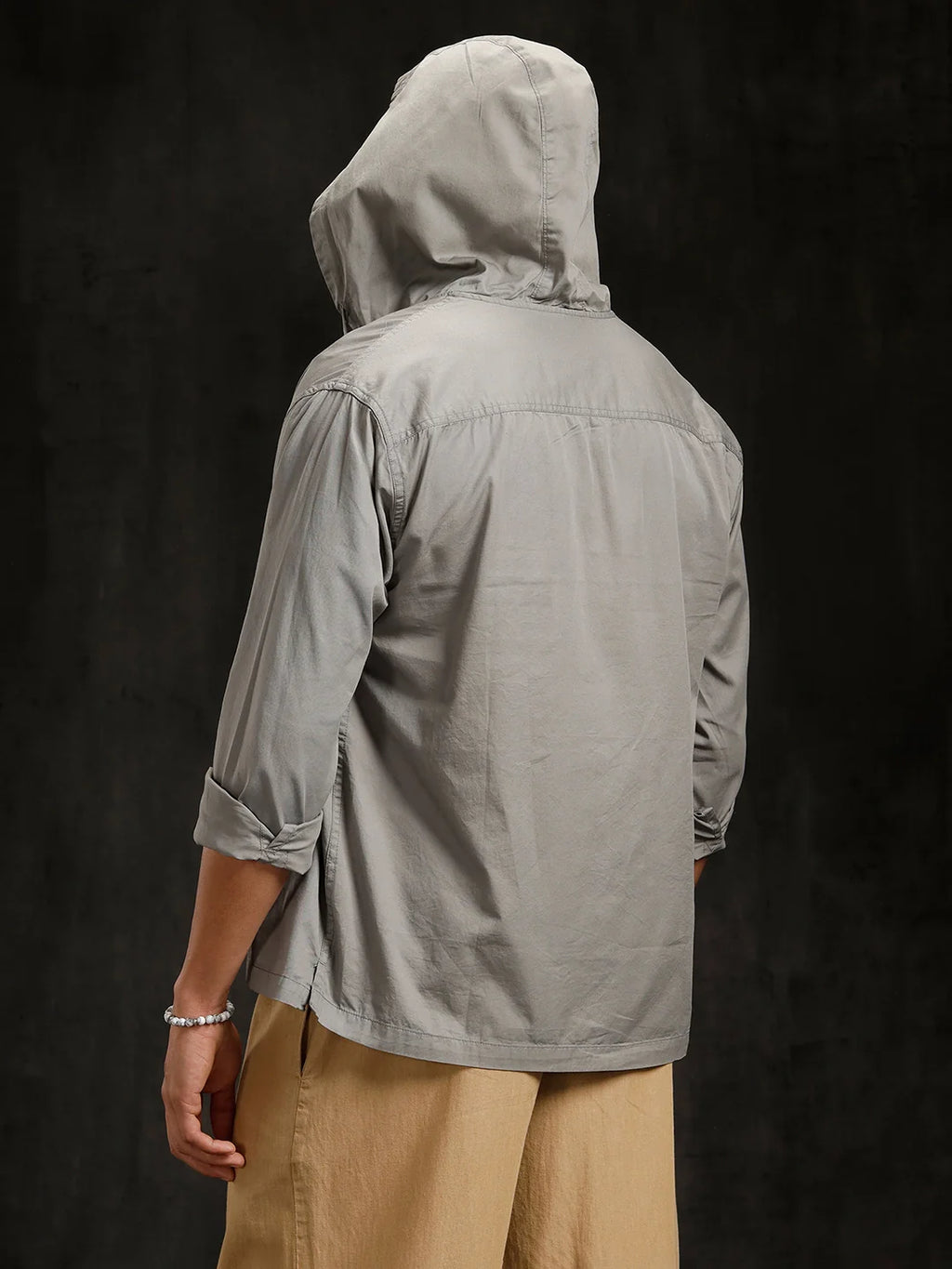 Cotton Twill Hoded Shirt | Grey