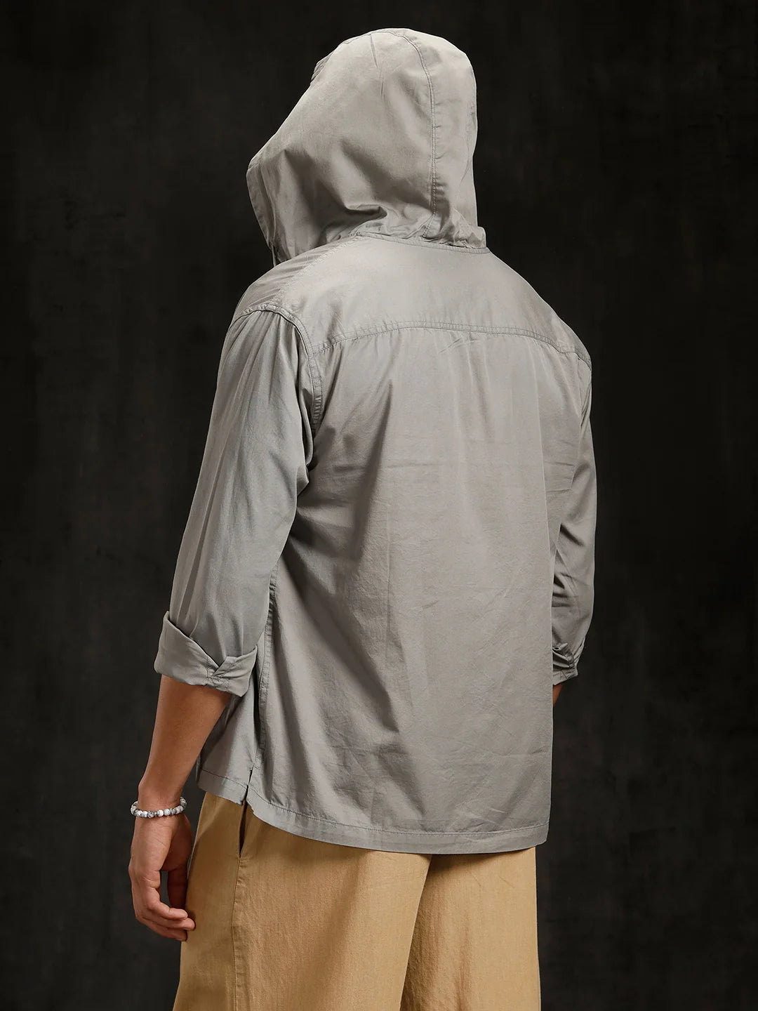 Cotton Twill Hoded Shirt | Grey
