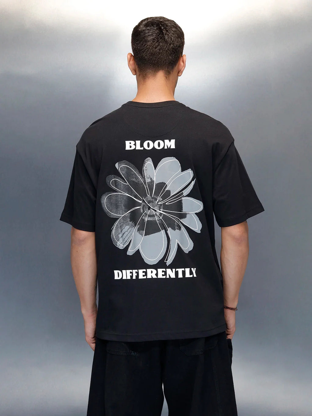 Men's Casual Floral Graphic Pritned T-Shirt | Black