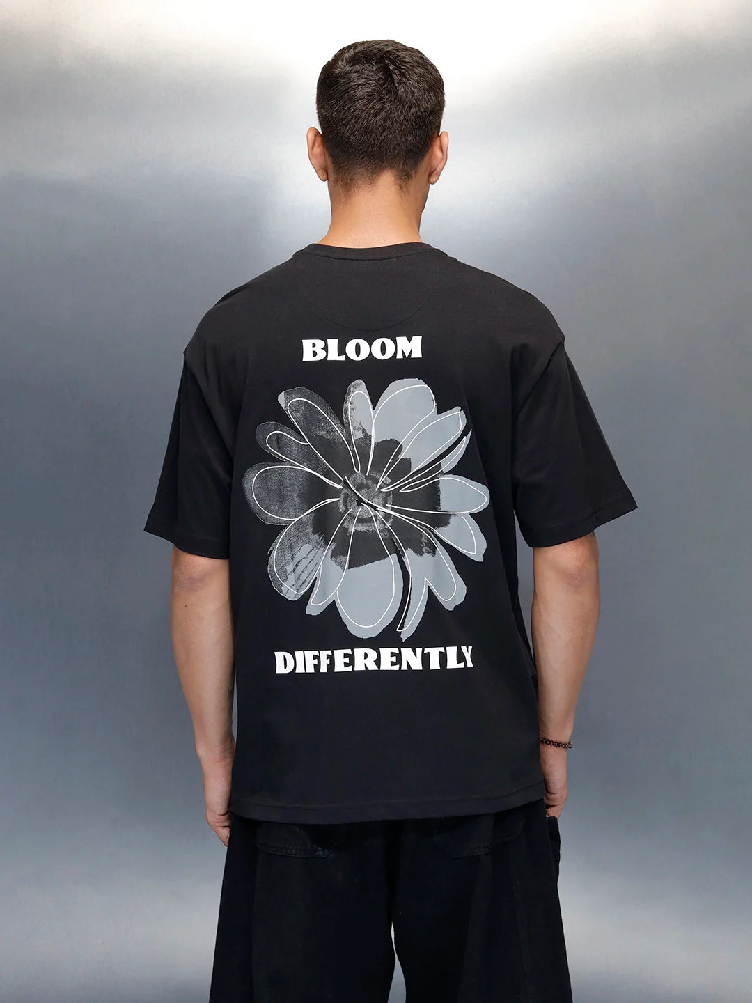 Men's Casual Floral Graphic Pritned T-Shirt | Black