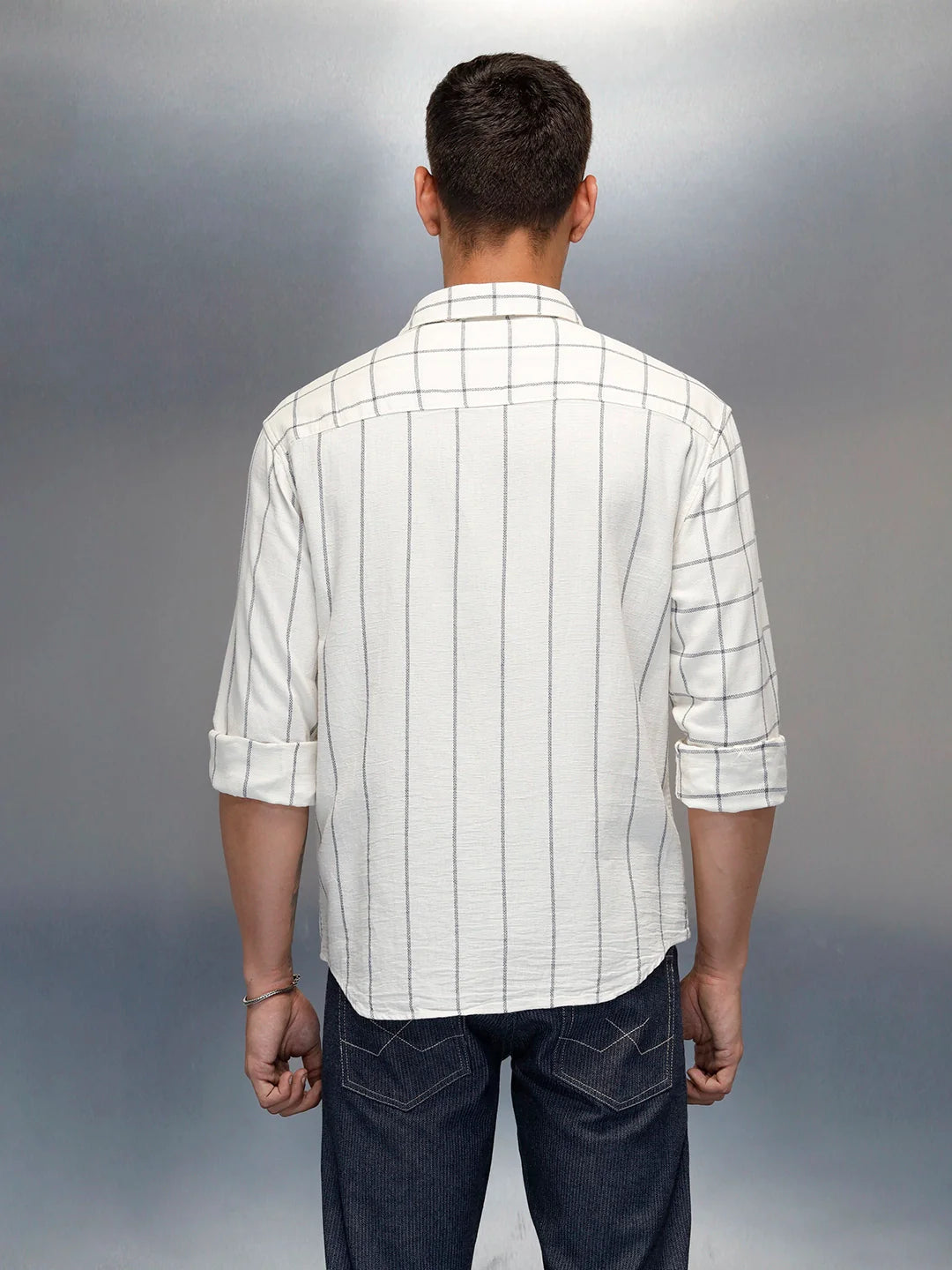 Asymmetrical Pattern Comfort Fit Men's Casual Shirt | White