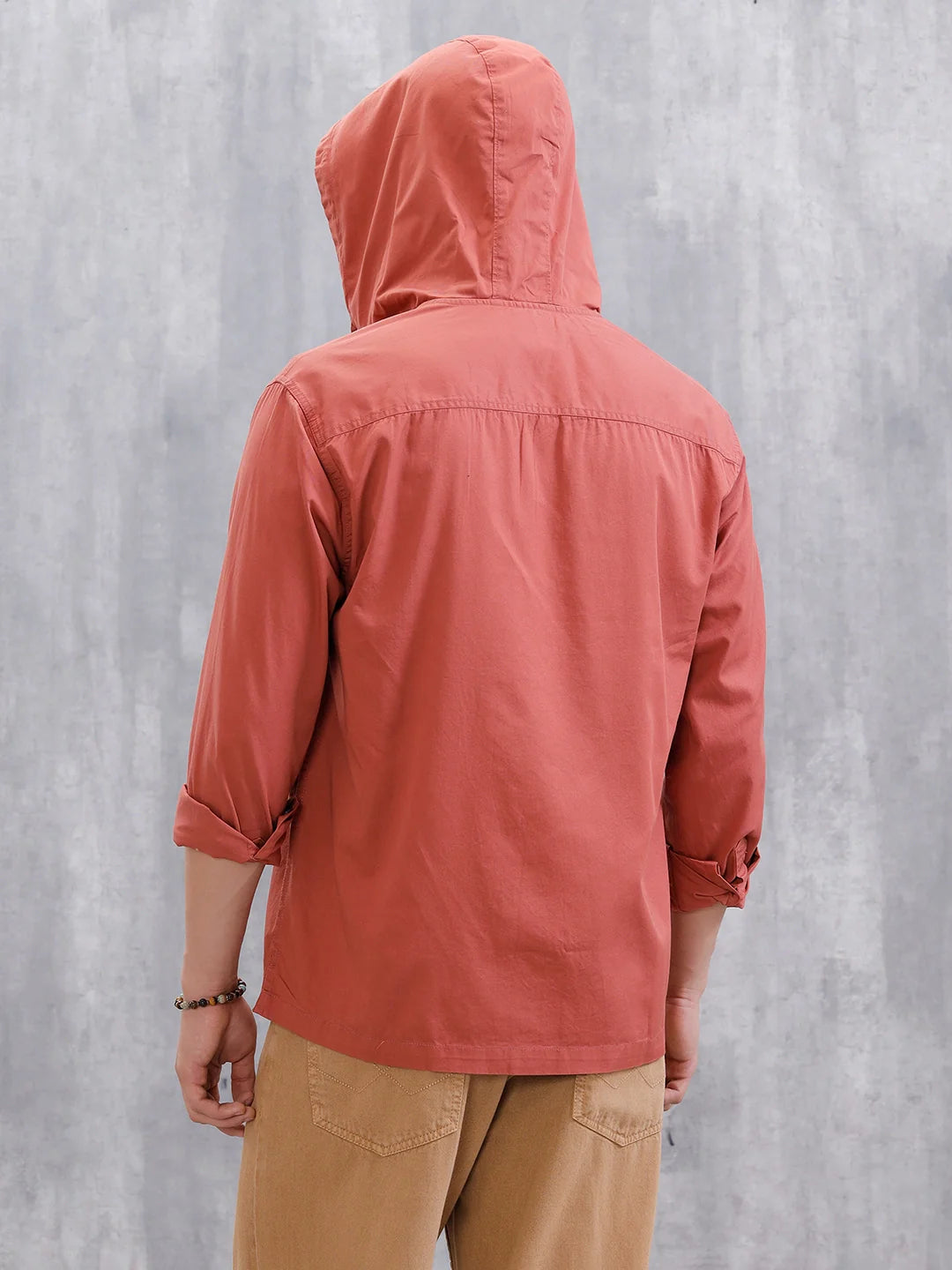 Cotton Twill Hoded Shirt | Pink