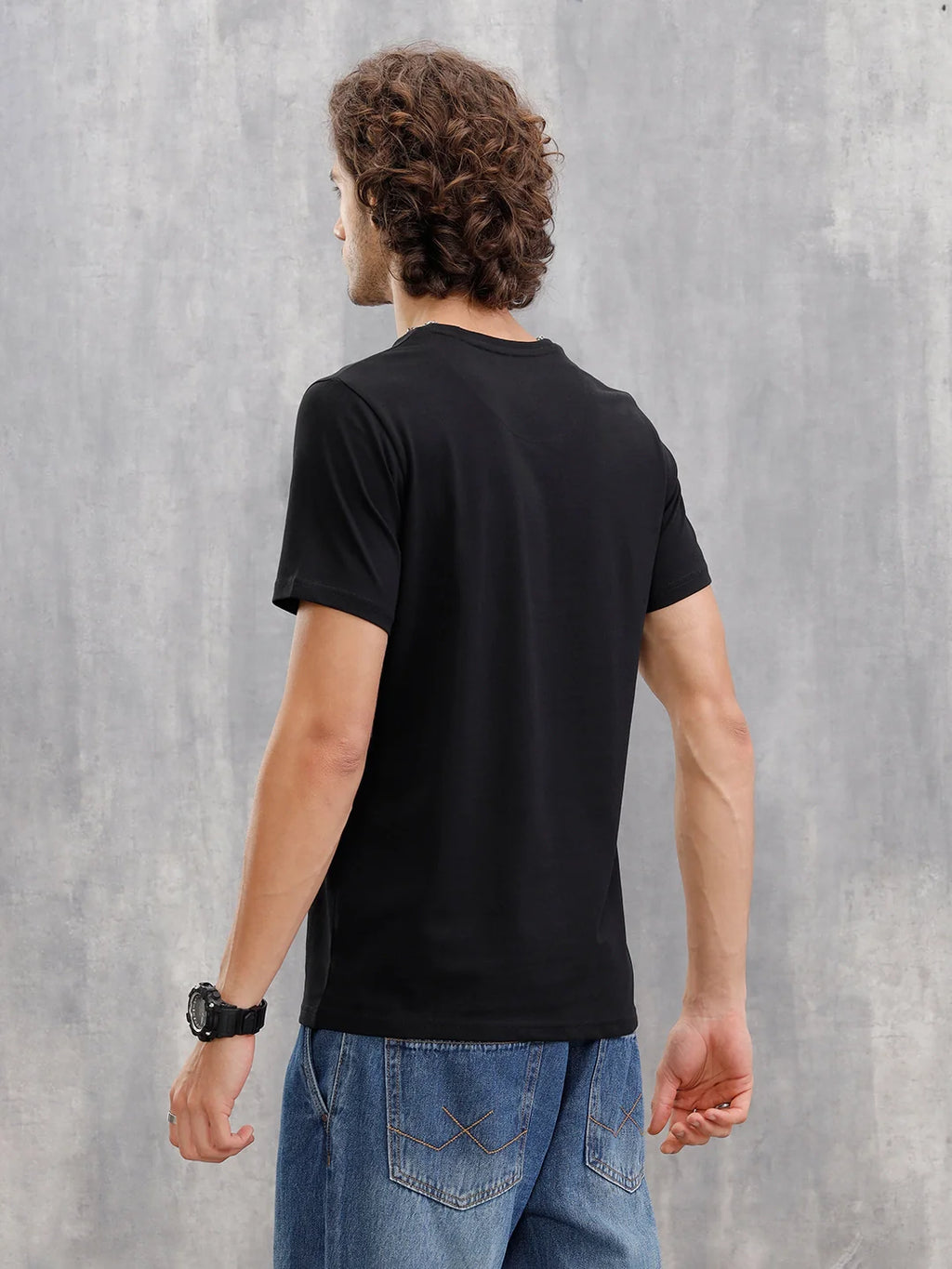 Mythical Face Graphic Crew Neck T-Shirt In Slim Fit  |  Black