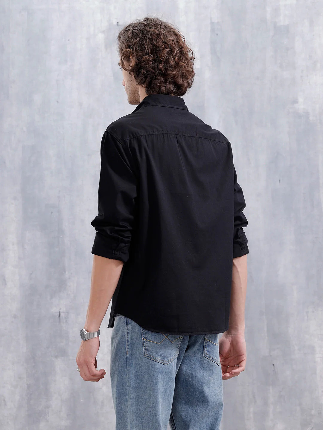 Comfort Fit Double Pocket Solid Shirt | Black