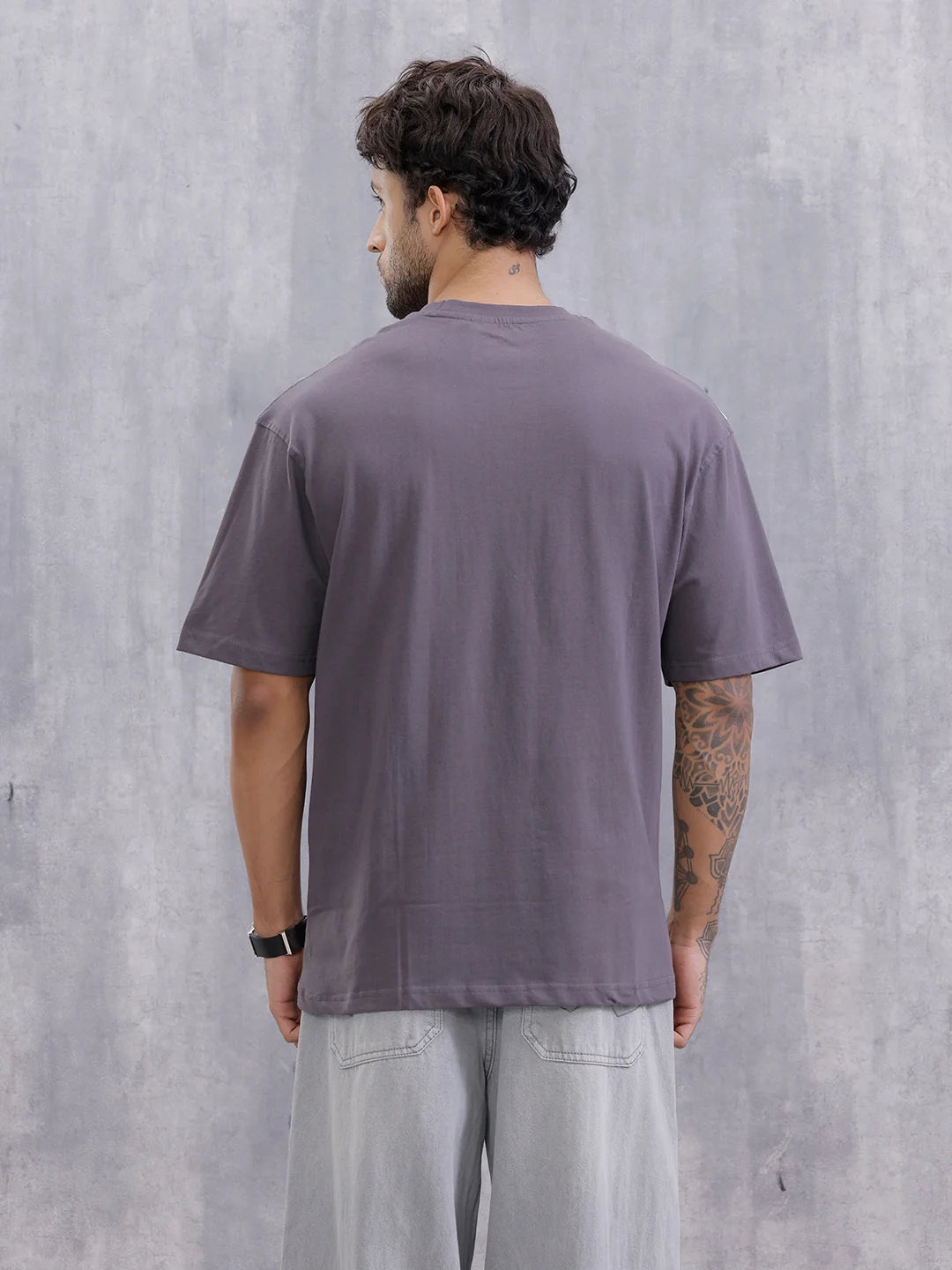 Contrast Cut&Sew Detail Sporty Look Oversized Fit T-shirt | Dark Grey