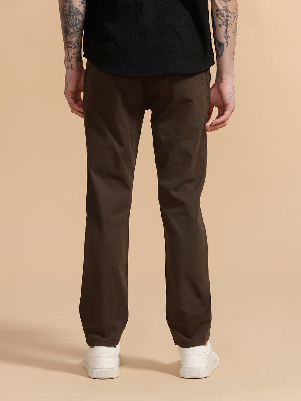 Cotton Blend Chino Trouser | Dark Olive