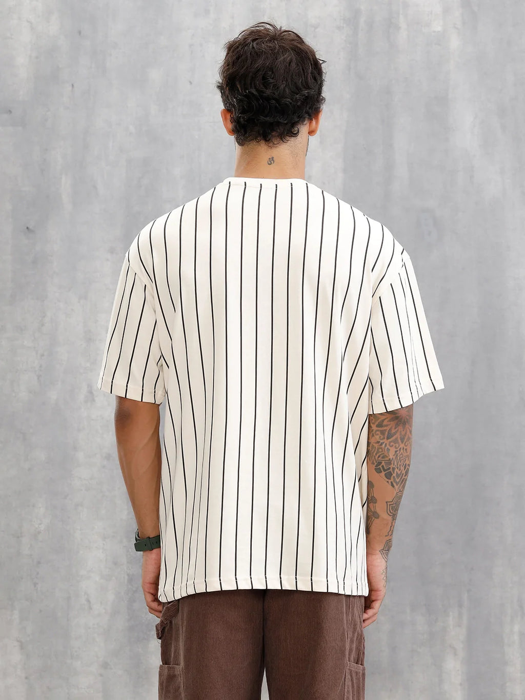 Striped Oversized Fit T-shirt With Flock Print | Beige