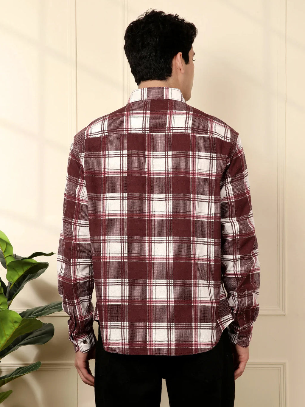 Brown & White Checked Cotton Shirt