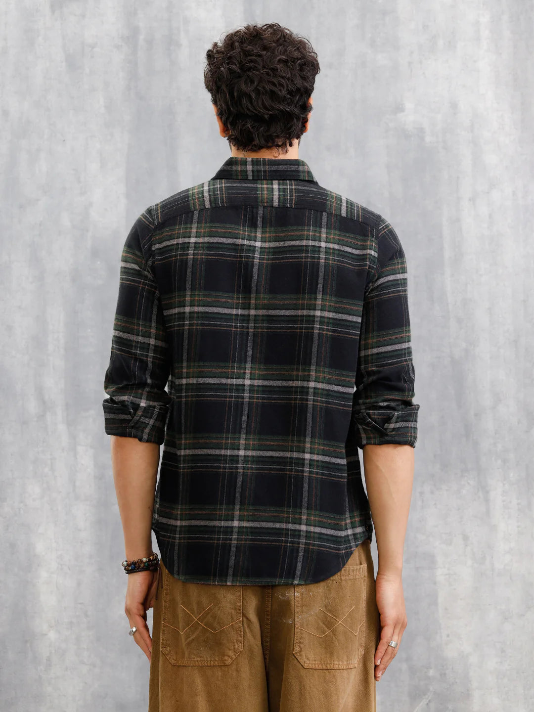 Brushed Flannel Check Shirt In Twill | Dark Green
