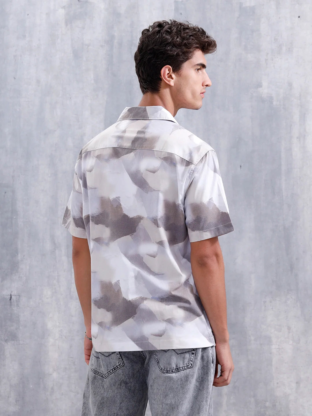 Abstract Aop Printed Comfort Fit Resort Collar Shirt | Purple