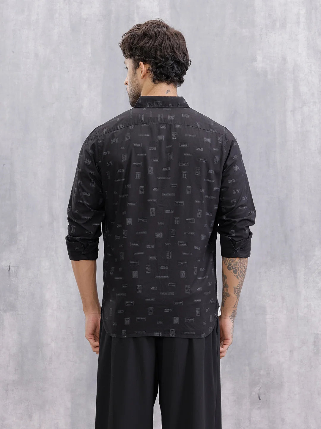 100% Cotton Aop Printed Casual Regualr Fit Shirt | Black
