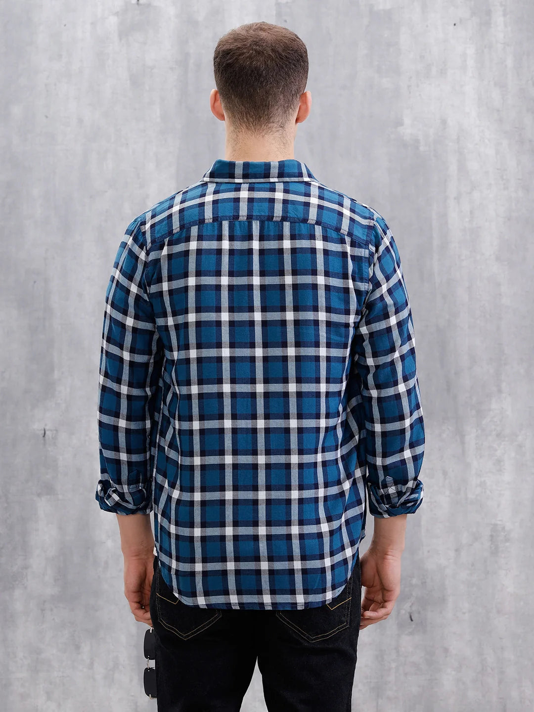 Checkered Full Sleeve Regular Fit Shirt | Dark Blue