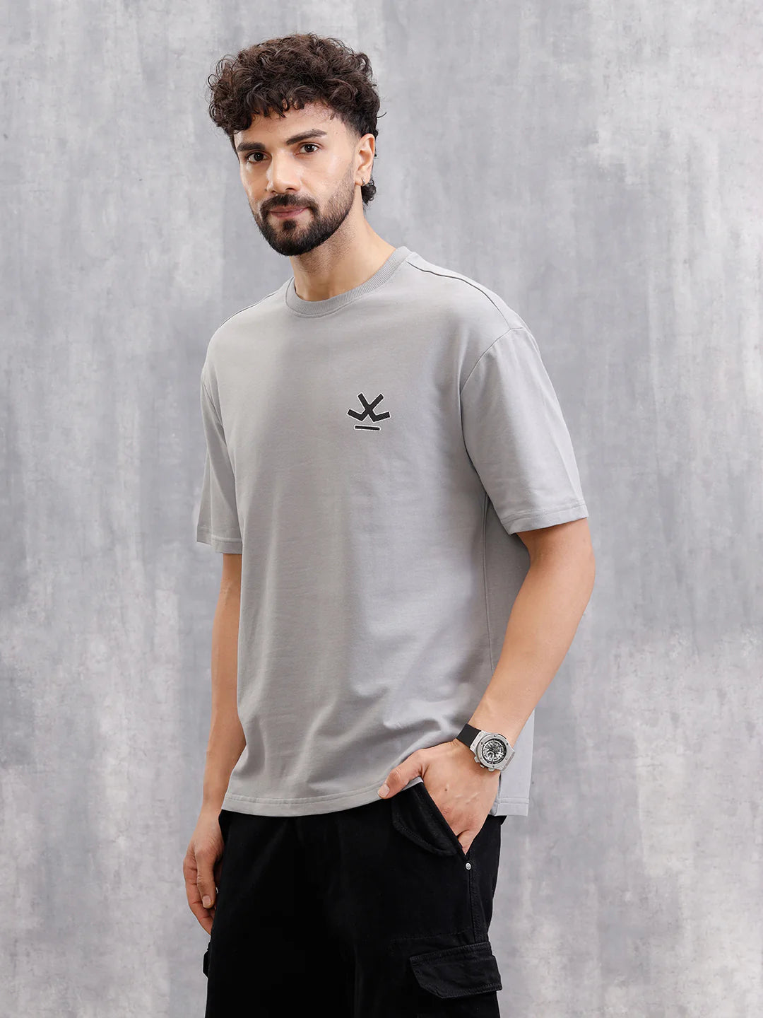 Cross Stitch Inspired Back Print Graphic T-Shirt | Grey