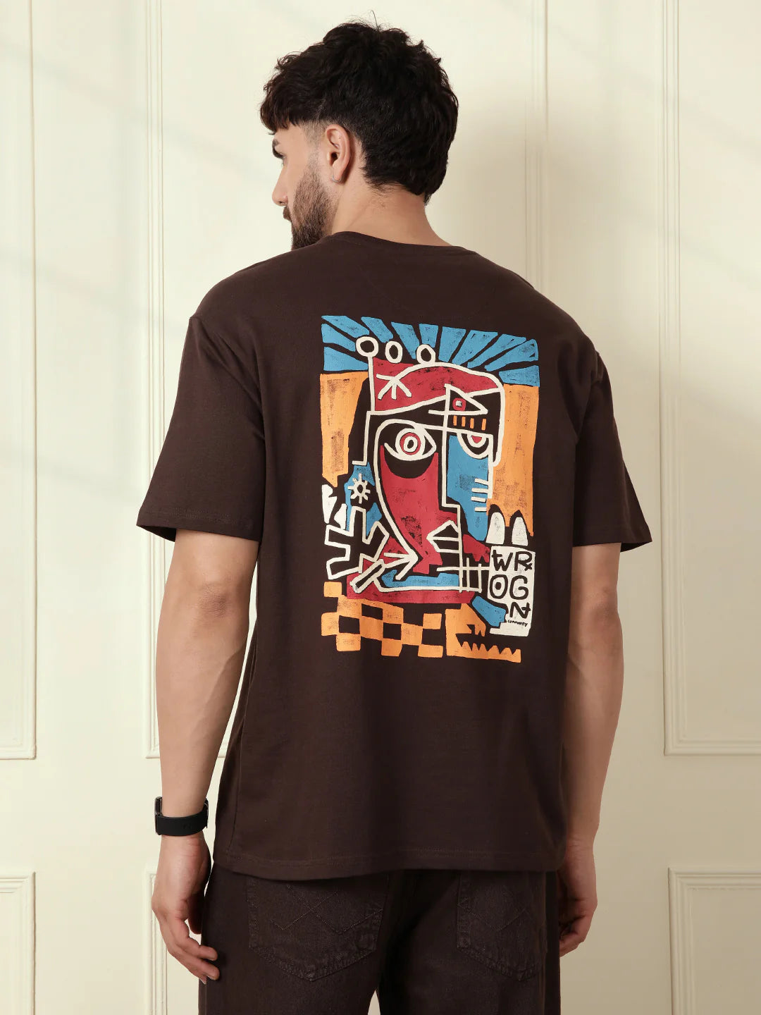 Heavy GSM Printed Faces T-Shirt | Brown