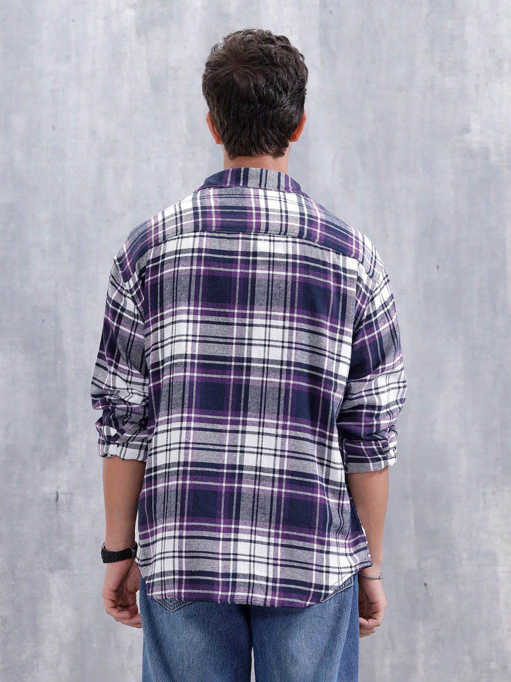 Checkered Pattern Double Pocket Shirt For Men | Purple