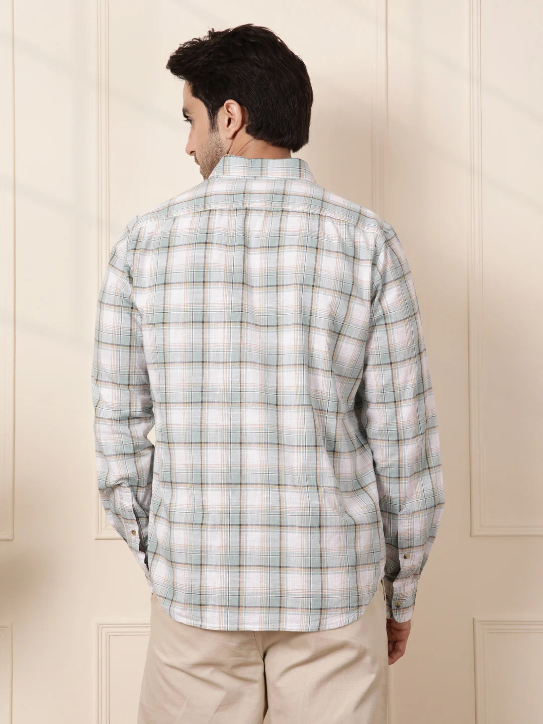 Checked Cotton Slub Shirt | Light Green