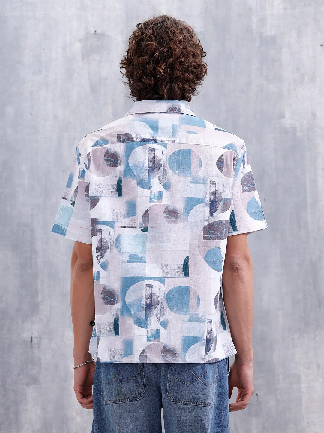 Abstract Aop Printed Comfort Fit Resort Collar Shirt | Blue